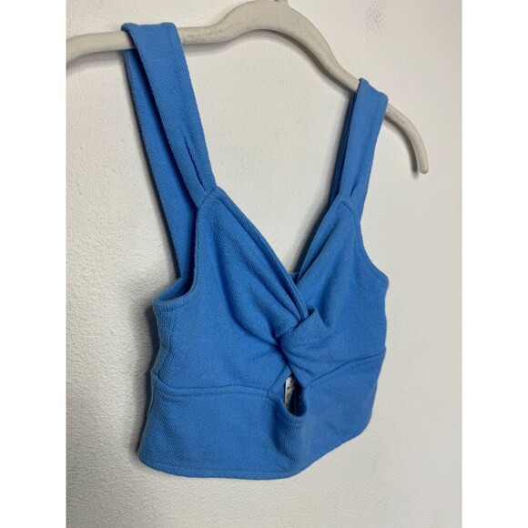 Madewell XS Cutout Knot Front Cropped Tank Top Oasis Blue Sweetheart Neckline - Picture 6 of 11